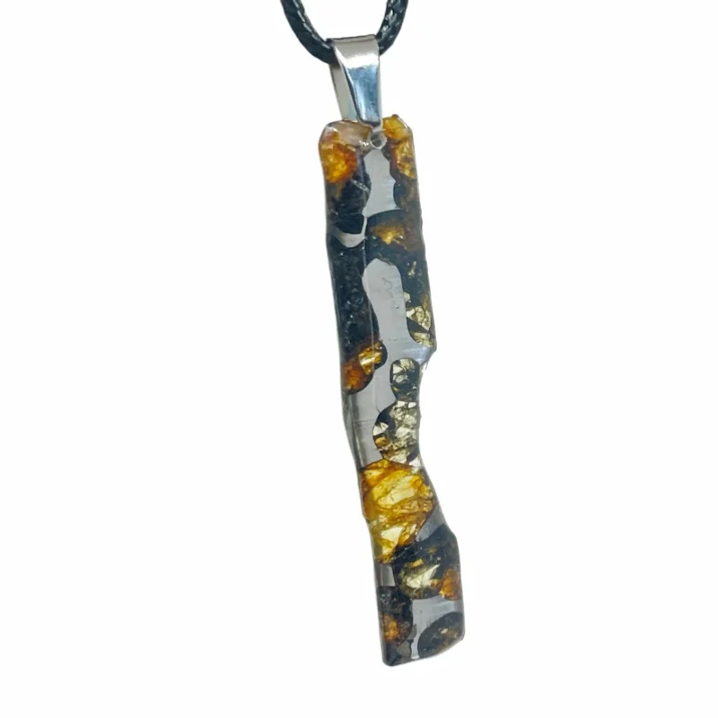 Seymchan Pallasite Meteorite Pendant Golden Olivine Crystal Embedded Transparent Resin Freeform Shape Meteorite Necklace- LB170