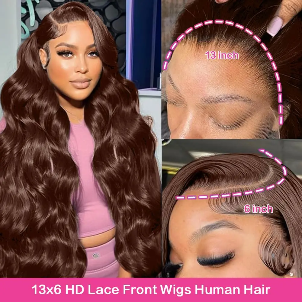 18 a 30 polegada chocolate marrom peruca dianteira do laço cabelo humano 13x6 hd peruca frontal do laço pré arrancado peruca de cabelo humano marrom para mulher