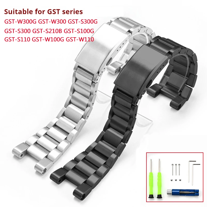 Solid Stainless Steel Strap for Casio G-Shock G-STEEL GST-W300G S300G 400G B100 S310 Folding Buckle Men Metal Replace Watch Band