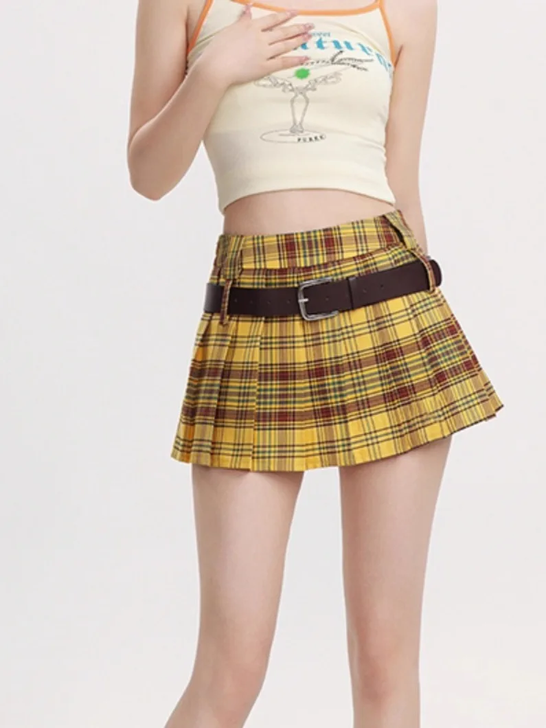 Yellow Plaid A-Line  Skirt High Waist Slimming Summer 2026 New Style Korean Version Commute Anti-static Inner 