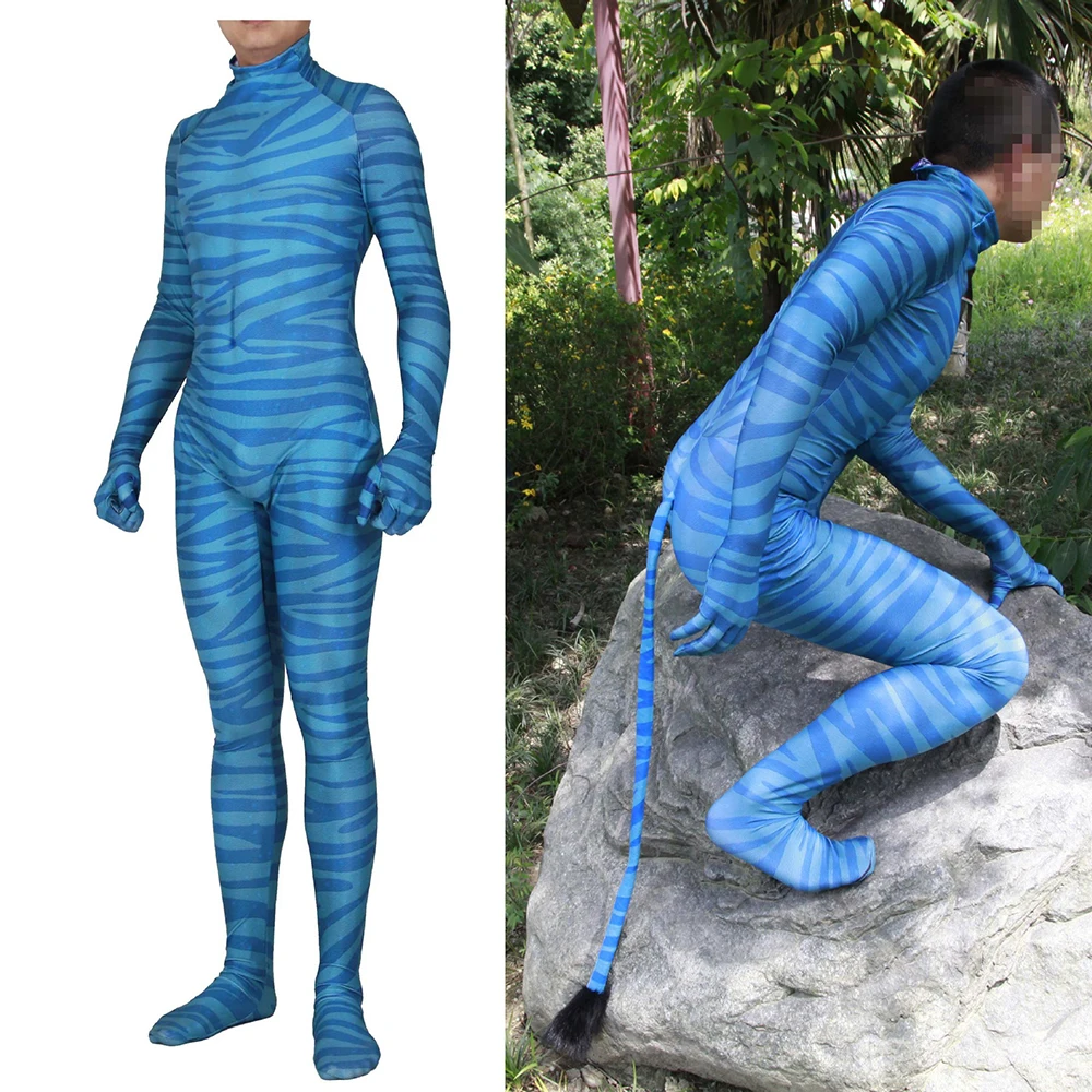 

Movie Avatar 2 Jake Sully Neytiri Cosplay Jumpsuit Spandex Adult Kids Halloween Costume Party Zenti Tail Fancy Dress Unisex