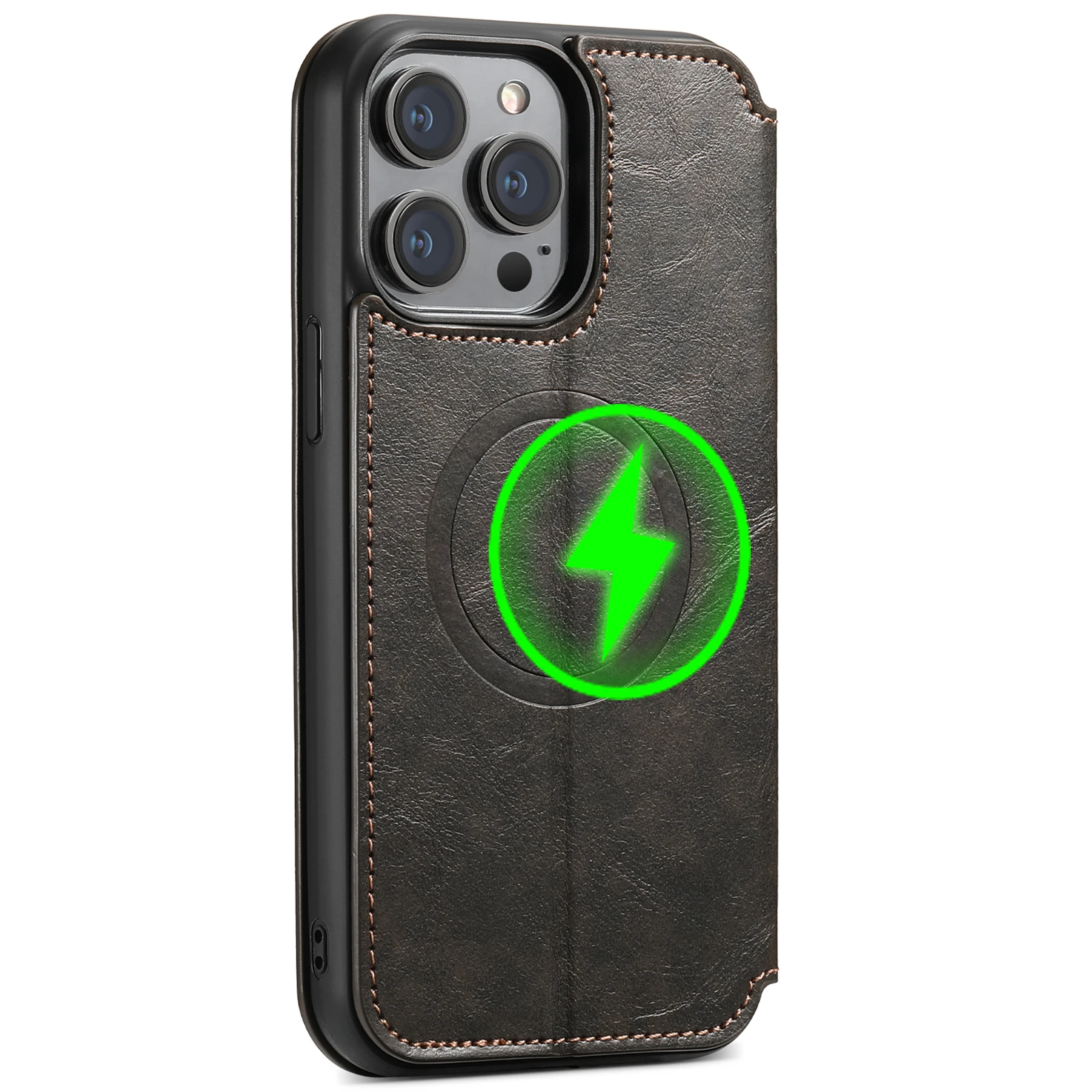 SUTENI Magsafe Lederen Telefoon Case Voor iPhone 12 13 14 15 16 17 Pro Max Plus Flip Cover Portemonnee voor Mannen Kaarthouder