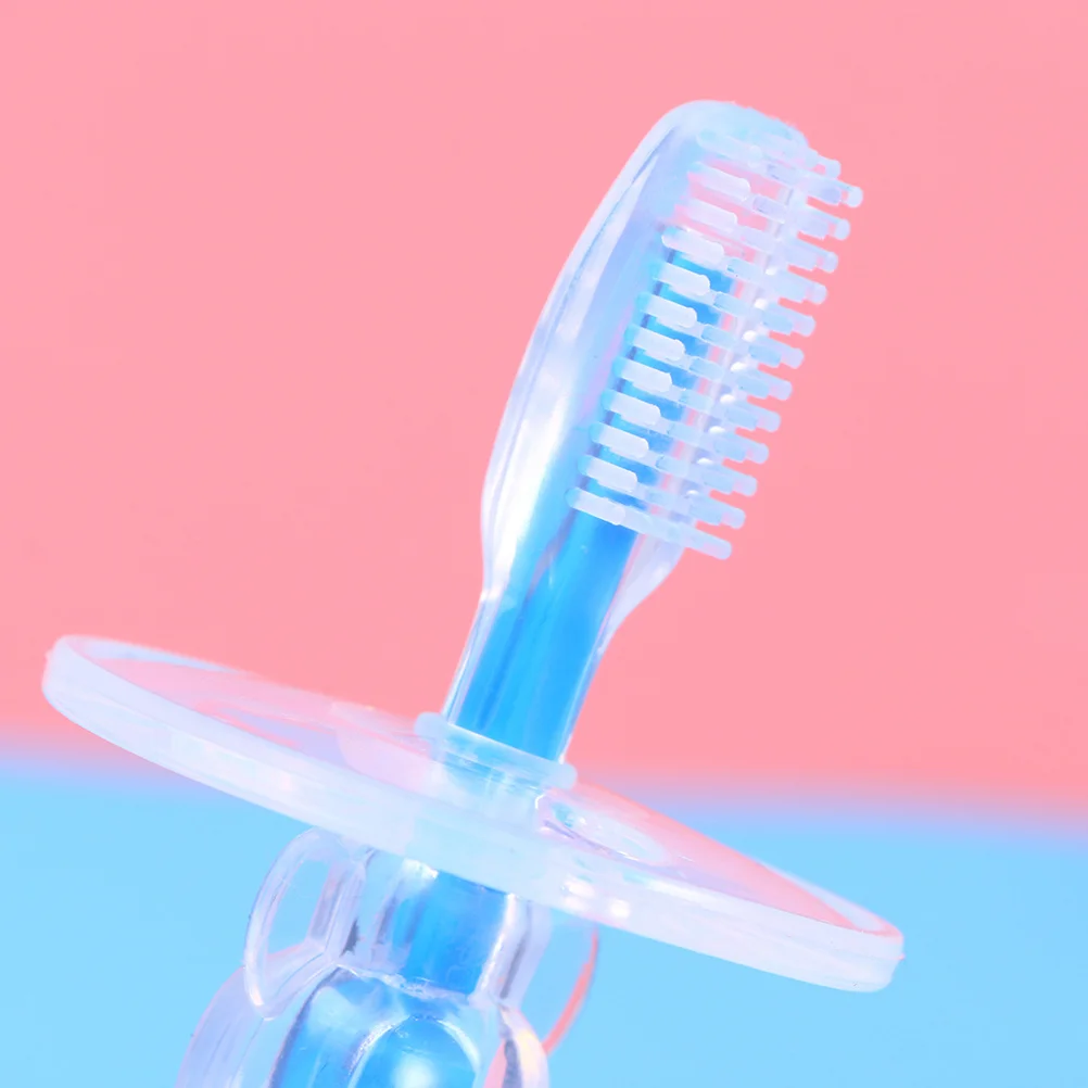 2 قطعة فرشاة أسنان الطفل سيليكون الخشن التدريب فرشاة الأسنان مظلة على شكل حارس السلامة تصميم مريح أصفر أزرق