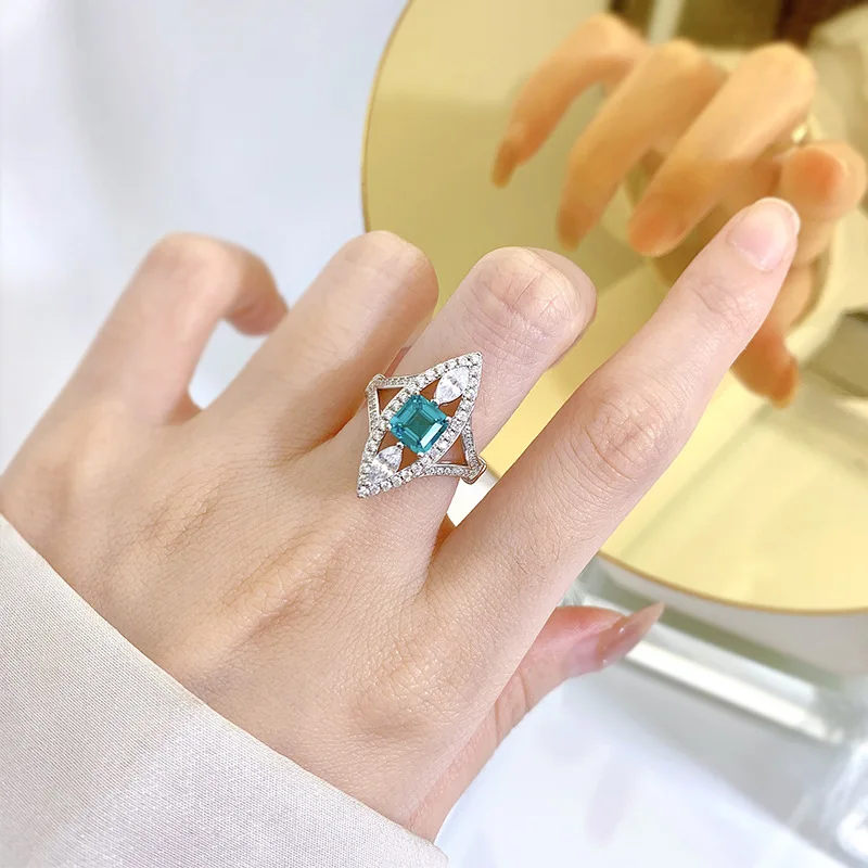 Real Original Pure  925 Sterling Silver Marquise Shape Wedding Ring for Women Green Elegant Fine Classic AAA Cubic Zirconia