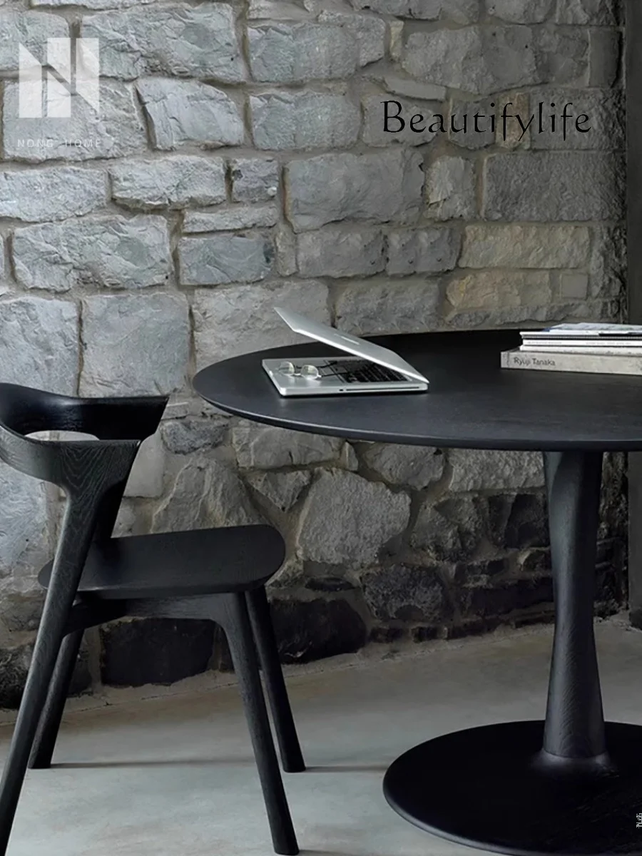 Nordic round Coffee Simple Casual Conference Table Silent Style Carbonized Black Solid Wood round Table