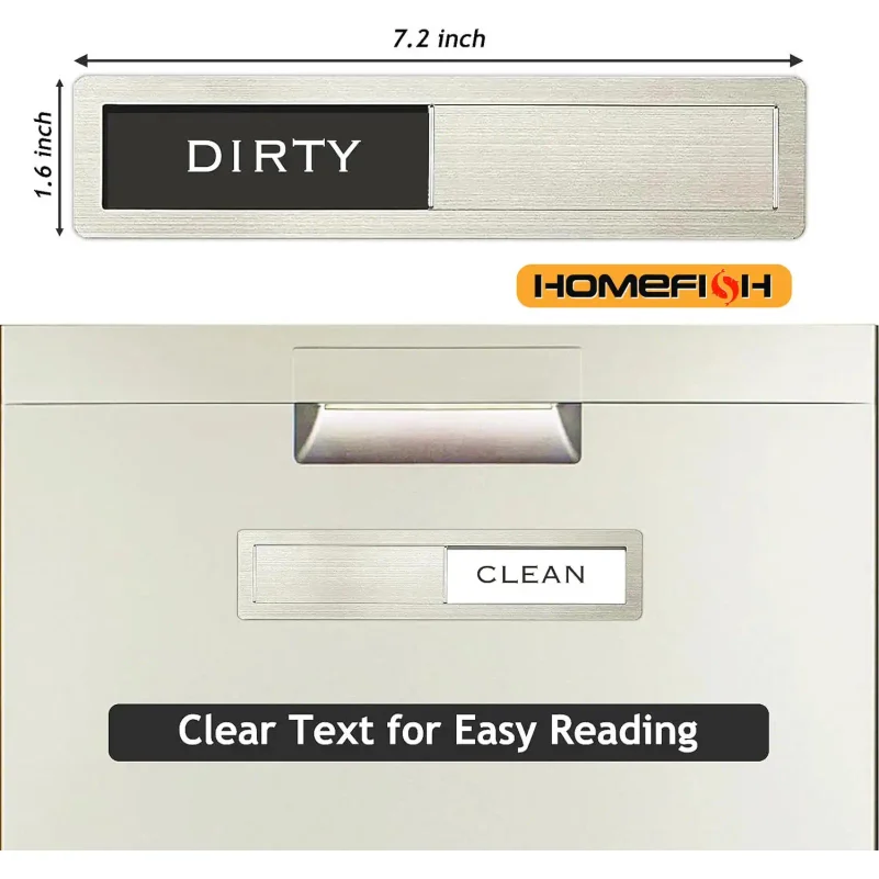 Dishwasher Magnet Clean Dirty Sign, Premium Stainless Steel Black and White Non-Scratch/Kitchen Decor/Easy to Read & Slide