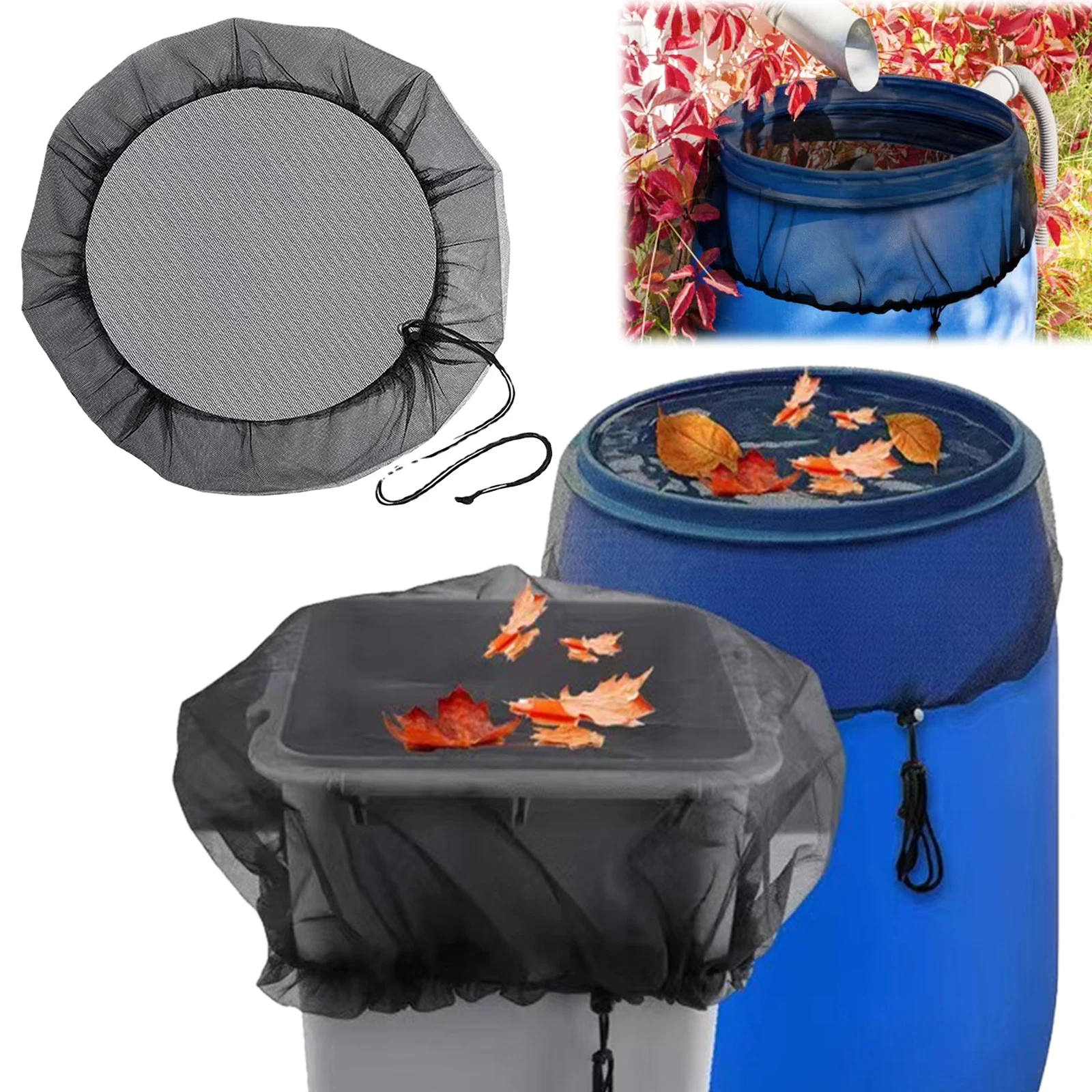 Outdoor Rain Barrel Net Cover Reusable Rain Water Collection Bucket Cover Rainwater Collector Tank Net for Garden Yard Lawn