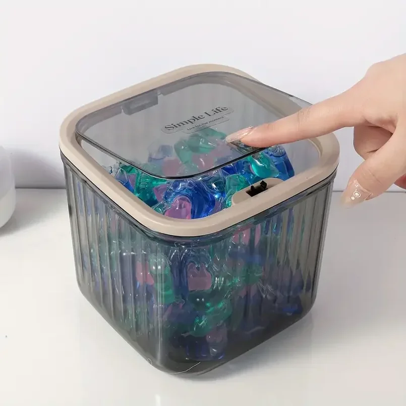 

1-Piece Transparent Mini Desktop Storage Box with Pop-Up Lid, Waterproof Multifunctional Storage Container Laundry Detergent Dis