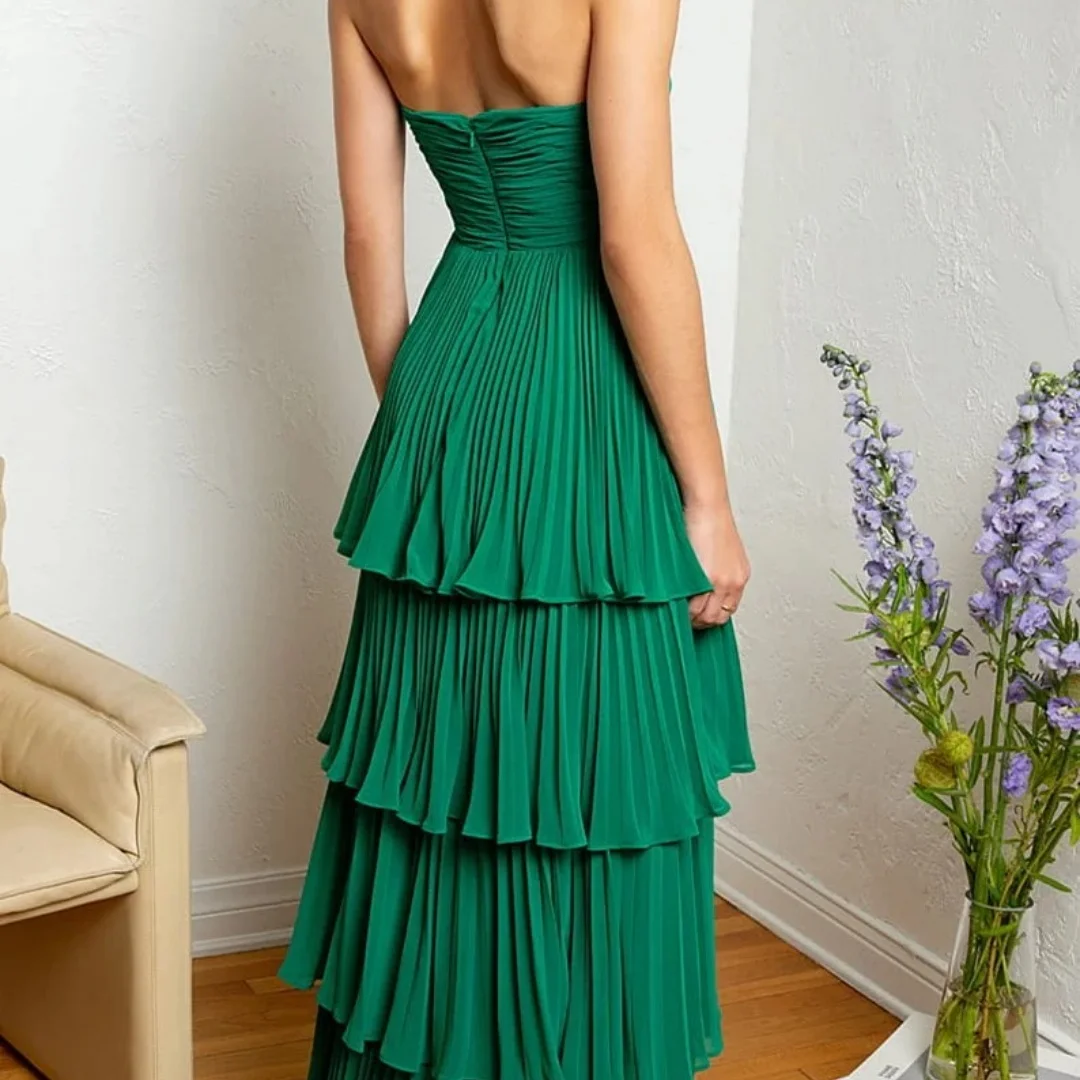 Bella personalizado esmeralda strapless ruched em camadas vestido longo robes de soirée elegante vestidos de festa elegante vestido de baile formal