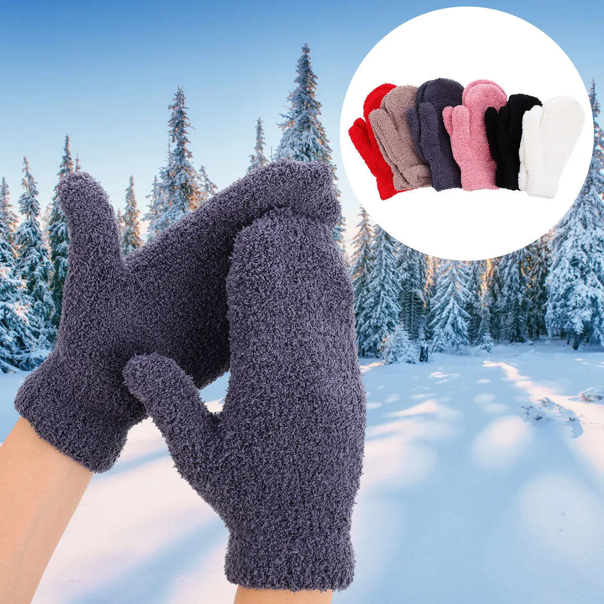 

6Pairs Half Fleece Mittens Warm Gloves Thicken Full Finger Cover Gloves Winter Outdoor Sport Hand Safety Half Fleece Mittens