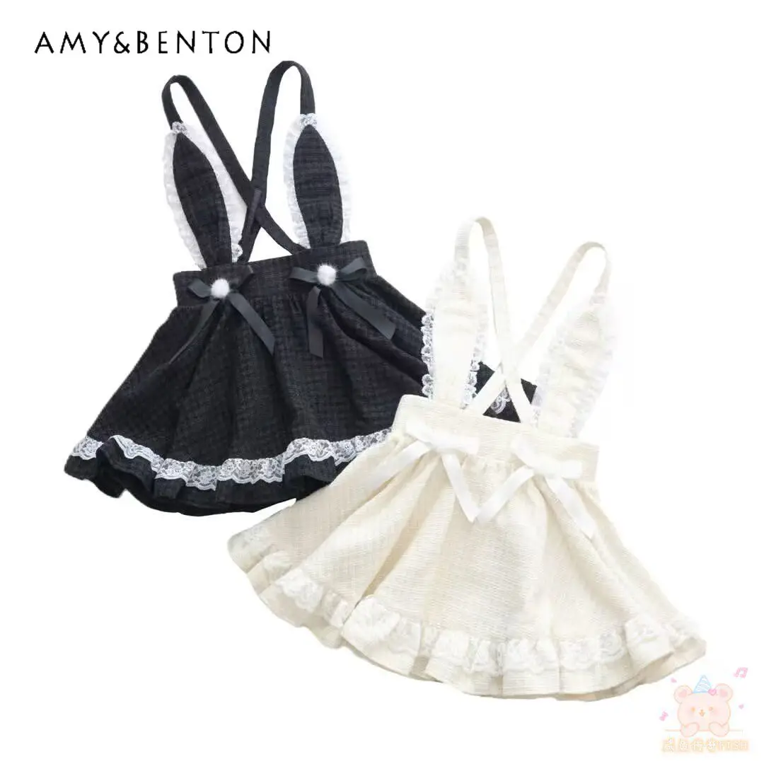 

Spring SC New Japanese College Style Pom-poms Bow High Waist Mini Skirt Women Lolita Mass-produced Sweet Cute Suspender Skirts