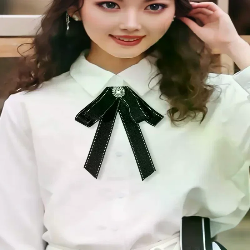 الشريط الأسود النسيج القوس بروش التعادل بلوزة سترة العنق اكسسوارات الديكور