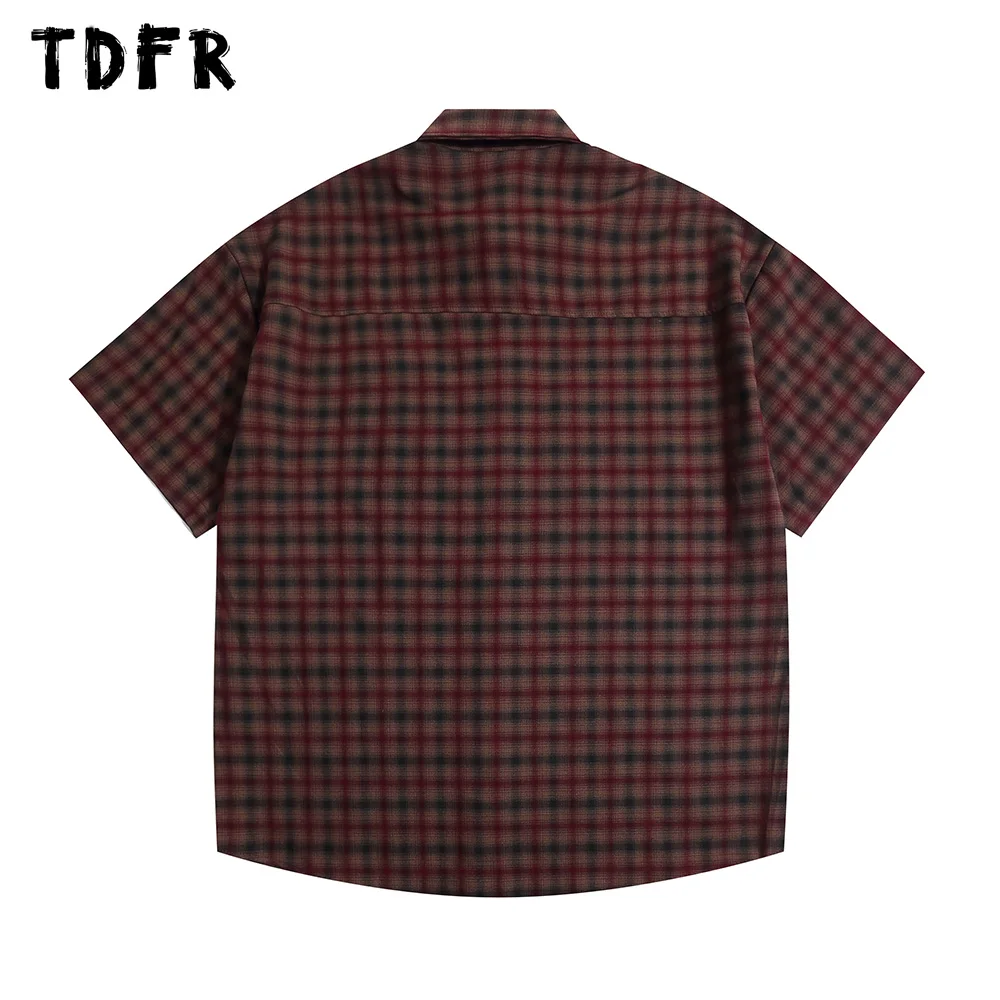 Pocket Plaid Short Sleeve Shirts Mens Summer Retro Casual Loose Lapel Single Breasted Half-Sleeve Shirts Cotton Men