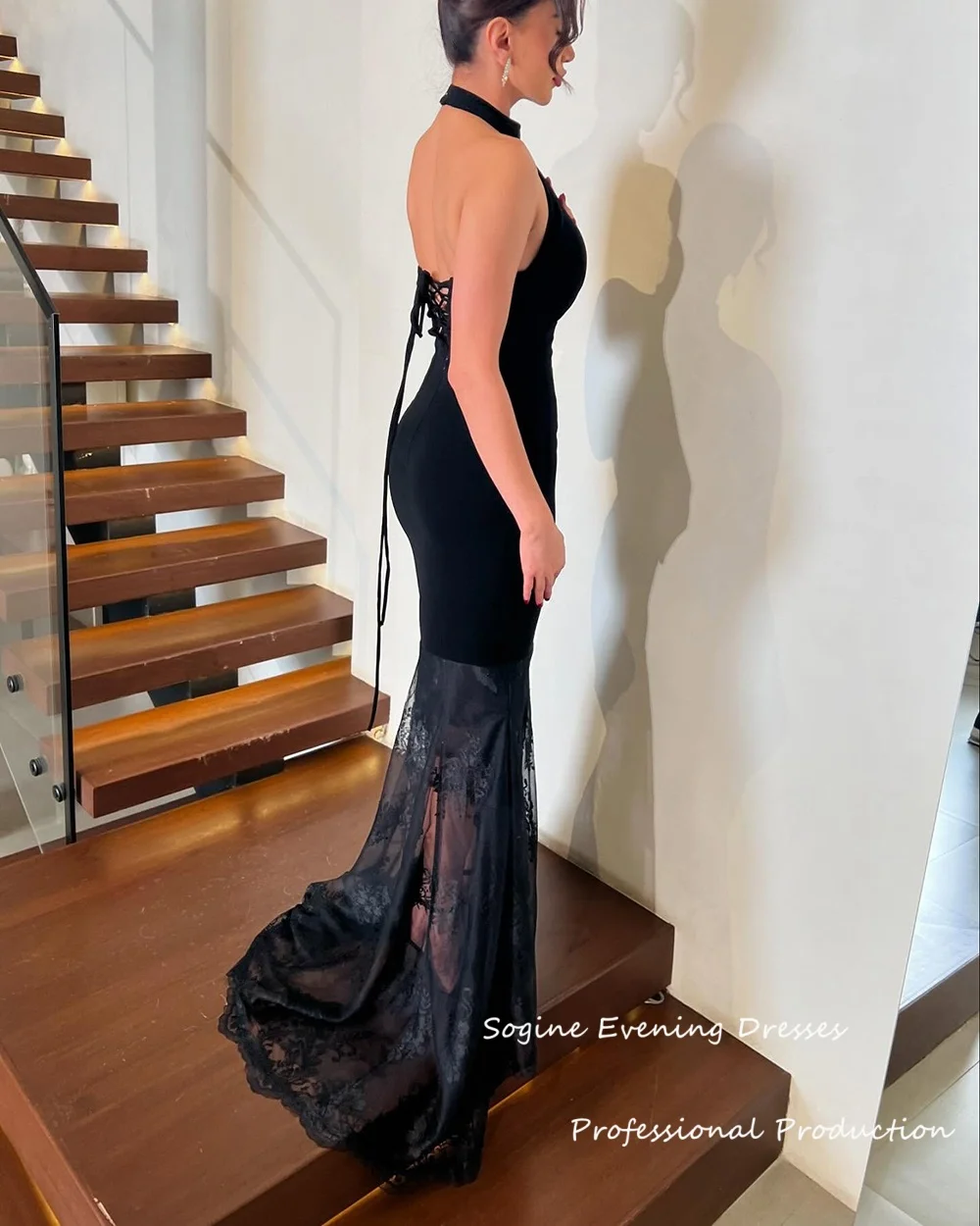 Koronkowe Sukienki Wieczorowe Damskie Na Zamówienie, Bez Rękawów, Na Szyję, Letnie Sukienki na Imprezę, Syrenie Sukienki Koktajlowe na Bal Maturalny z Szalem