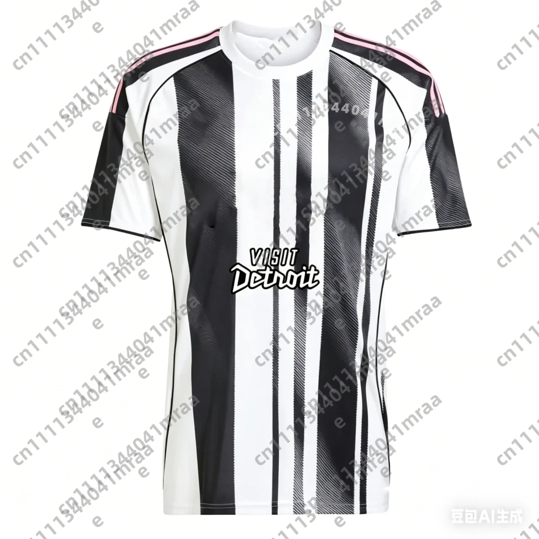 Neu eingetroffen: 2026 Fußballtrikot Herren T-Shirt Schwarz-Weiß mit vertikalen Streifen – Schnelltrocknend, atmungsaktiv, für Jugendliche und Sportfans
