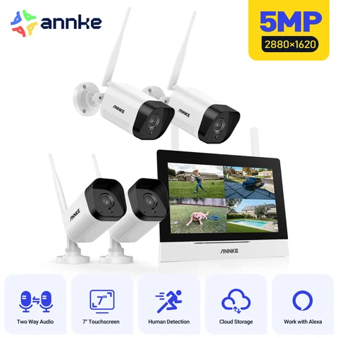 Annke 3MP 5MP Wireless CCTV System 4CH NVR Outdoor wifi camera 7-inch…