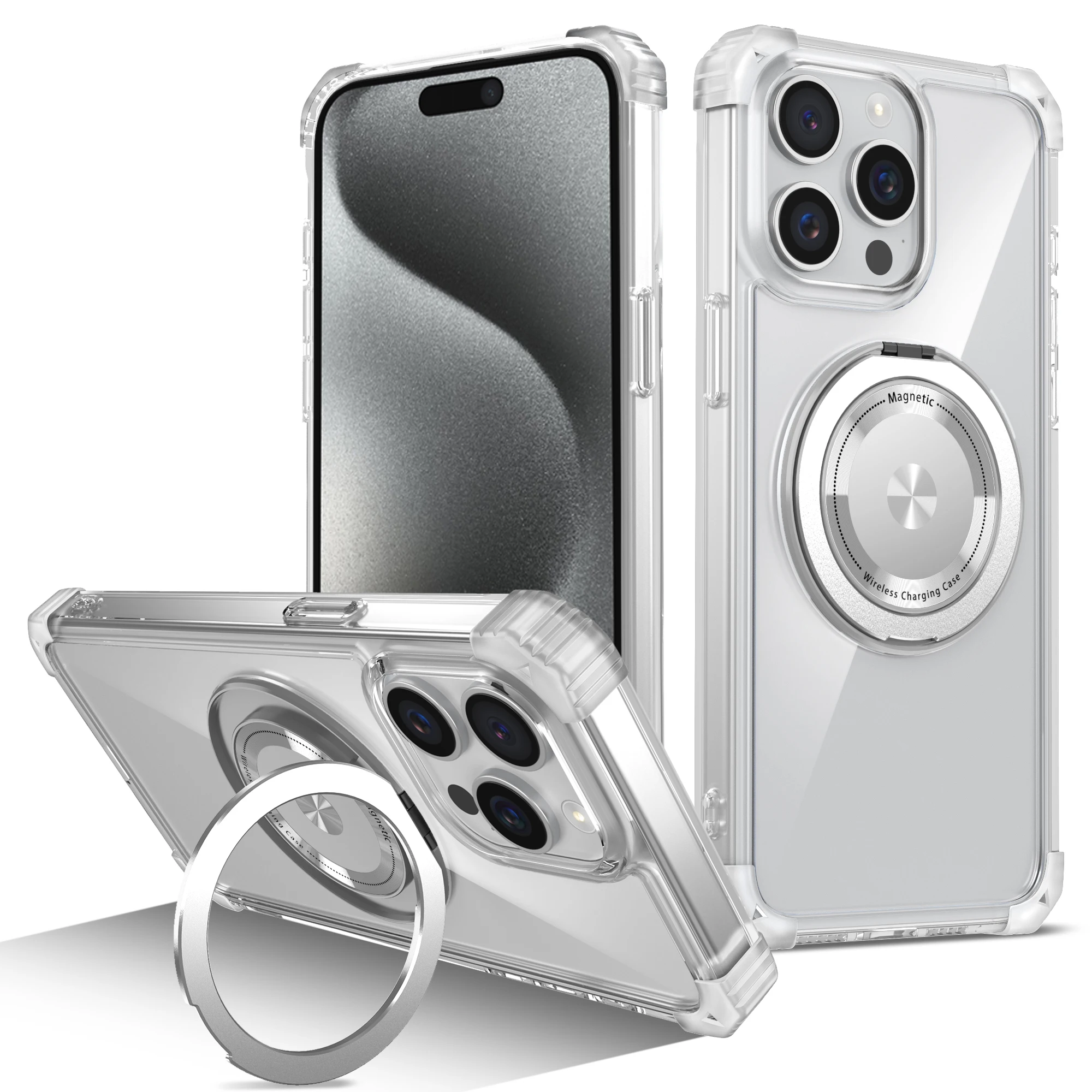 HARUINO for iPhone 15 14 Pro Max phone case, transparent anti drop magnetic rotating bracket, couple protection case, new model