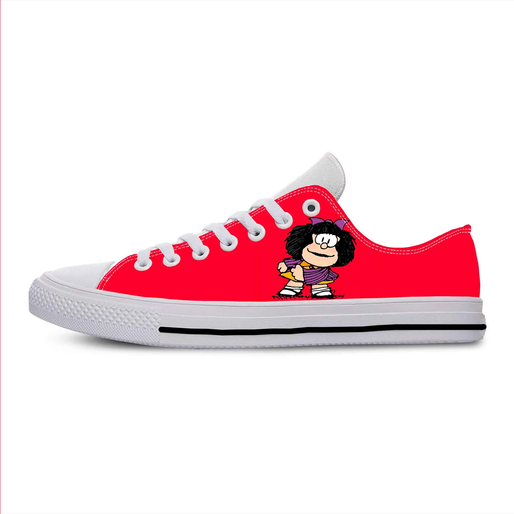 รองเท้าผ้าลำลองแฟชั่นน่ารักลายการ์ตูน mafalda, รองเท้าผ้าใบสำหรับผู้ชายผู้หญิงใส่สบายระบายอากาศได้ดีใส่3D