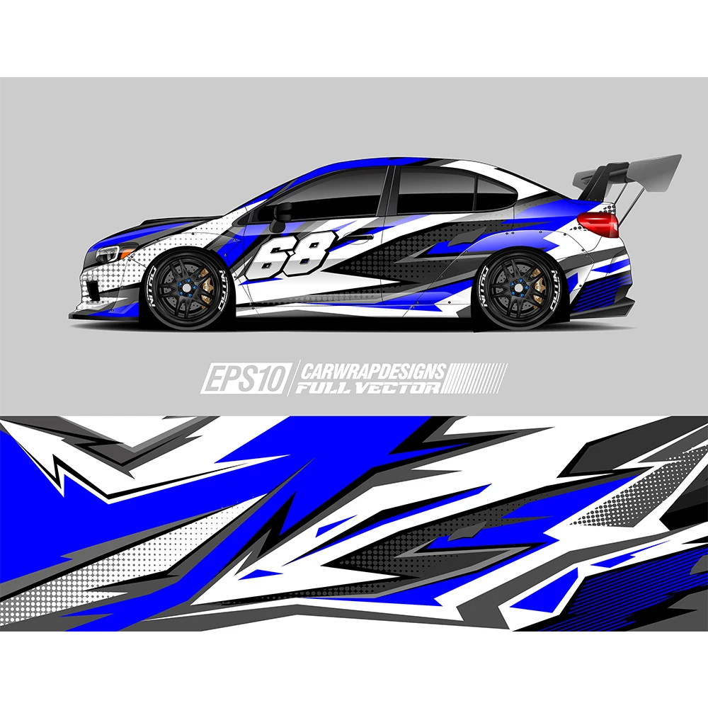 

Abstract Blue White Colorful Full Body Racing RV Graphic Decals Vinyl Wrap Custom Color Changing DIY Car Full Wrap 500*100cm