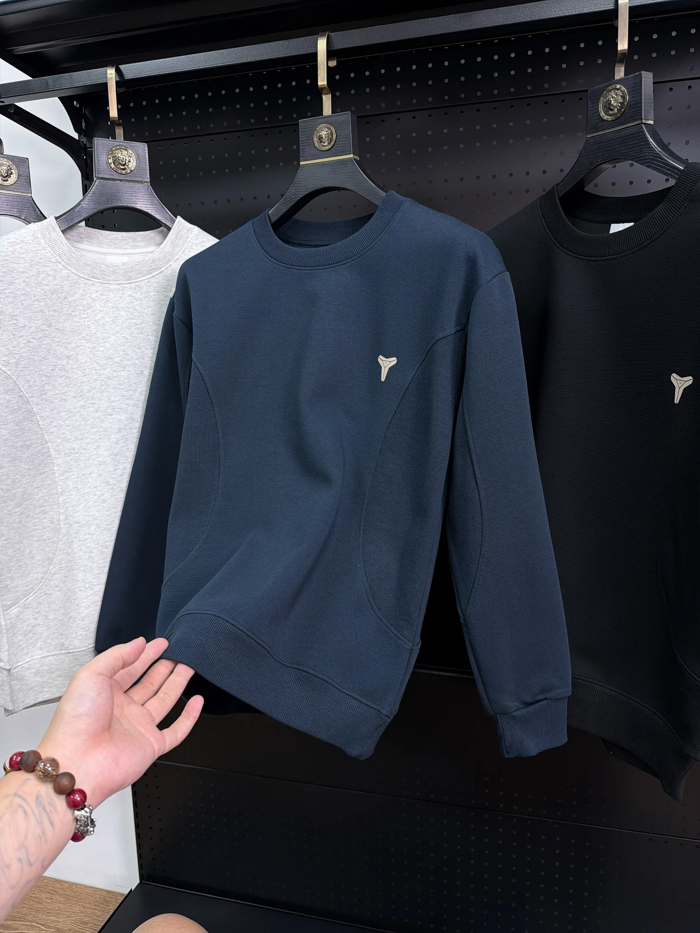 Elastic Splice Ribbed Fabric Men's Autumn Fashionable Versatile Skin-friendly round Neck Long Sleeve Sweatshirt Comfortable B...