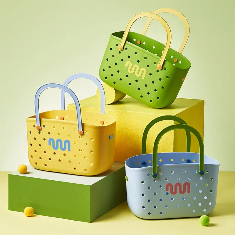 Handheld Hollow Out Bath Basket Waterproof Storage Basket Bathroom Housewares Storage Basket  Toy Snack Plastic Organizer