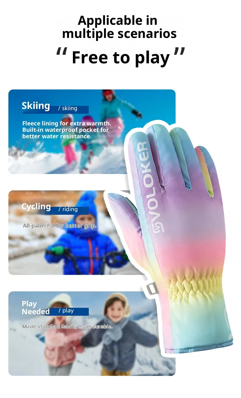 ถุงมือสกี ถุงมือกำมะหยี่หนาสำหรับฤดูหนาว ถุงมือกันลมและกันความเย็นในฤดูใบไม้ร่วง มีซิปด้านข้าง ถุงมือน่ารักสำหรับขี่ม้า