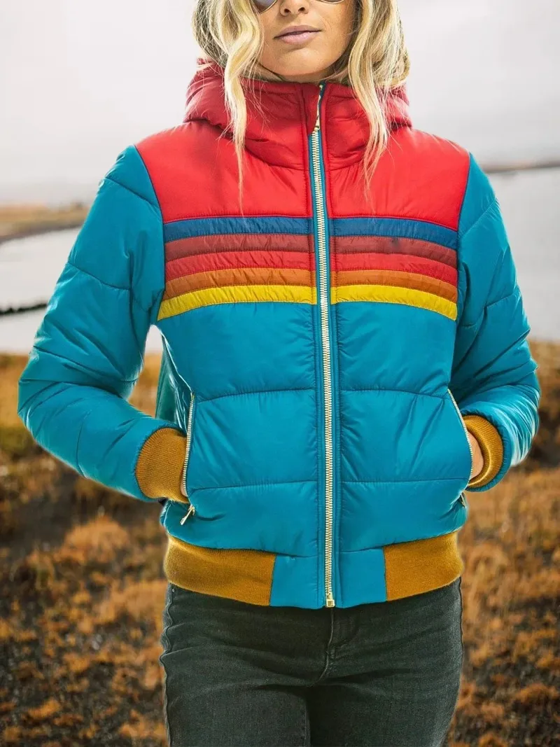 Abrigo de invierno informal para mujer, abrigo cálido de aviador nacional, jersey para mujer, ropa de algodón, abrigos deportivos para parejas con estampado de arco iris