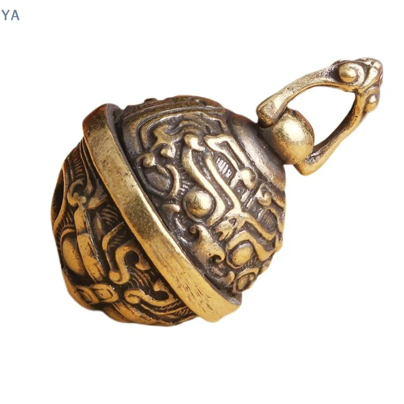 【SA】1PCS NEW Vintage Brass Taotie Pure Copper Gluttonous Bell Car Key Chain Pendant Small Pendant Men And Women