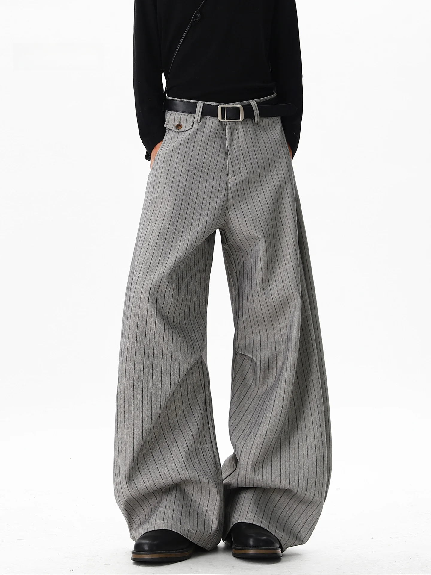 Gray Stripe Men's Casual Pants Spring American Retro Drape Loose Long Trousers Wide Leg Suit Pants Cleanfit Style Citywalk