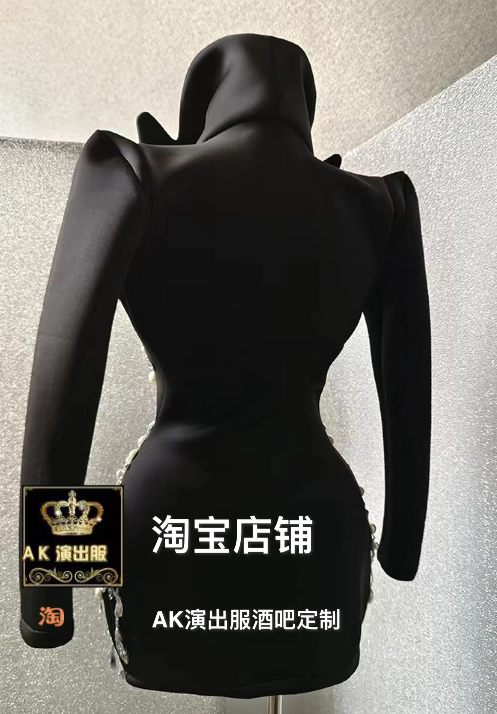 Volledige Diamond Pearl Zwart Pak Nachtclub Bar Zangeres Stage Performance Jas Festival Evenement Dans Sexy Dans Team Kleding