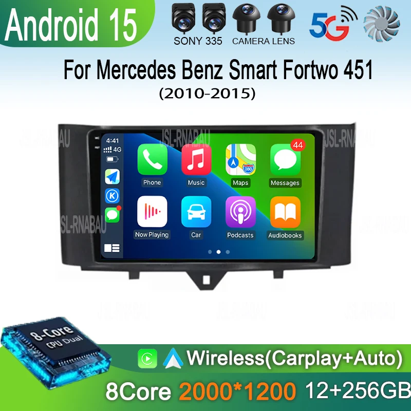 Android 15 Carplay Auto Car Raido For Mercedes Benz Smart Fortwo 451 2010-2015 Multimedia Video Player Autoradio GPS 4G Stereo