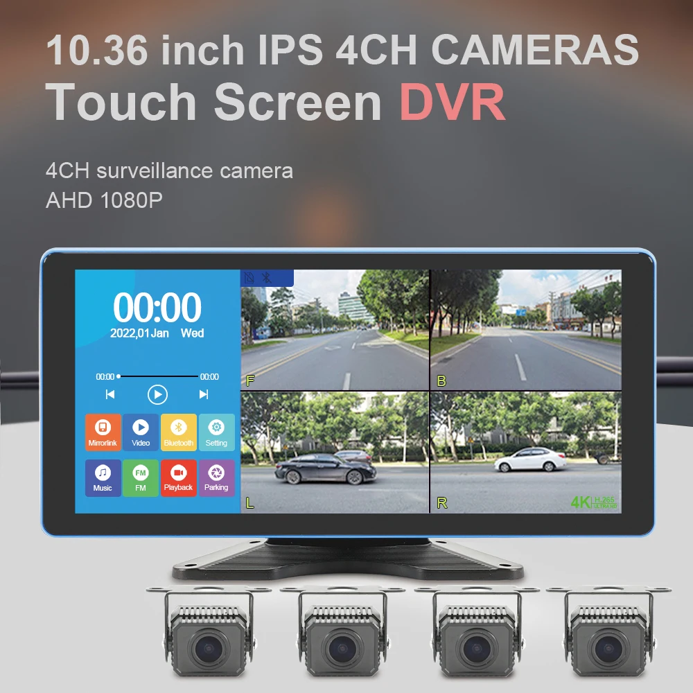 

Car 10.36 Inch IPS Touch Screen 4CH 1080P AHD Monitoring System Color Night Vision Reversing Parking Recorder for Car/bus/truck