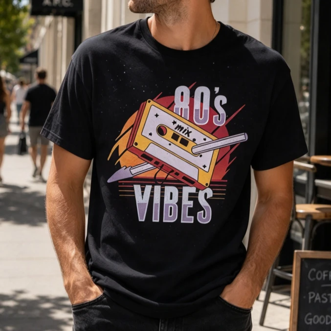 Retro 80s Vibes Mix Tape Graphic T Shirt Men Cotton Short Sleeve Throwback Music Lover Unisex Tee Harajuku Y2k Top