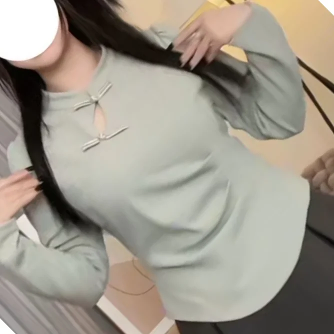 Large Size Women's Clothing Spring And Autumn New Solid Color Velvet Slim And Thin Chinese Style Long-sleeved T-shirt