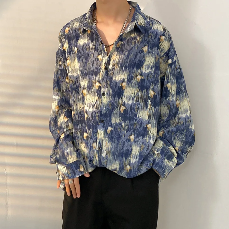 New Men's Basic Long Sleeves INS Plant Print Lapel Long Sleeve Thin No-Iron Fashion Casual Shirt Beach Vacation Tropical Shirt