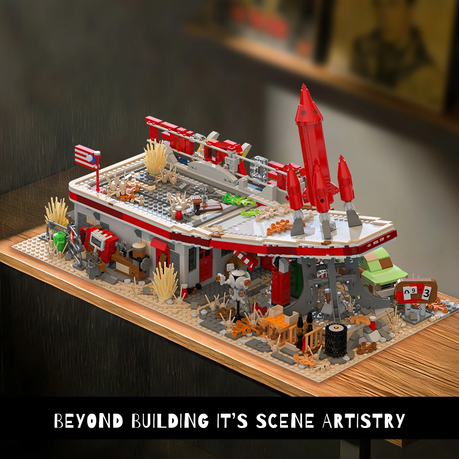 

Red Rocket Gas Station Building Blocks Sets Store Modular Building Architecture Home Decor Collectibles Toys Gifts for Game Fans