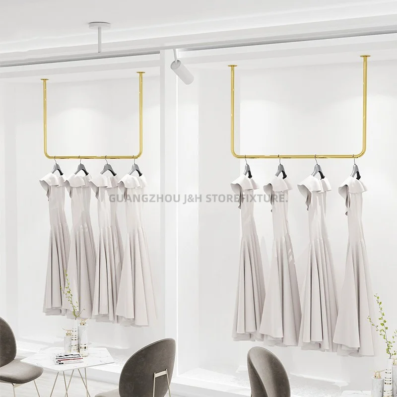 Set Rak Baju Dinding Stainless Steel Harga Pabrik, Rak Pakaian Butik, Rak Baju Emas