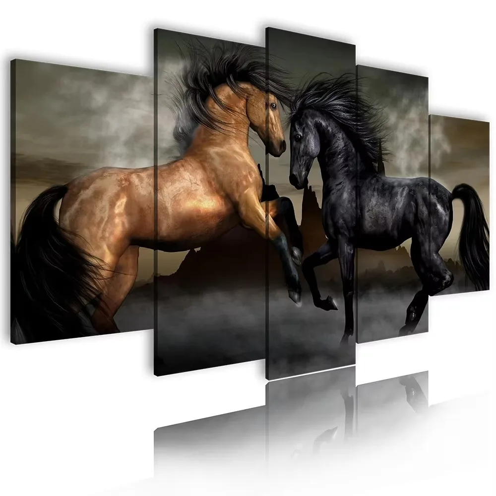 No Framed Canvas 5 Pcs Colorful Horses Wild Animals Wall Art Posters Pictures Home Decor Multi 13 For Living Room Paintings