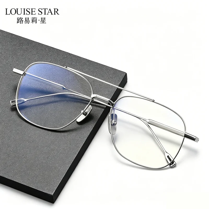 Classic large frame pure titanium optical eyeglass frame for men's myopia prescription glasses, non spherical resin lens CR-39