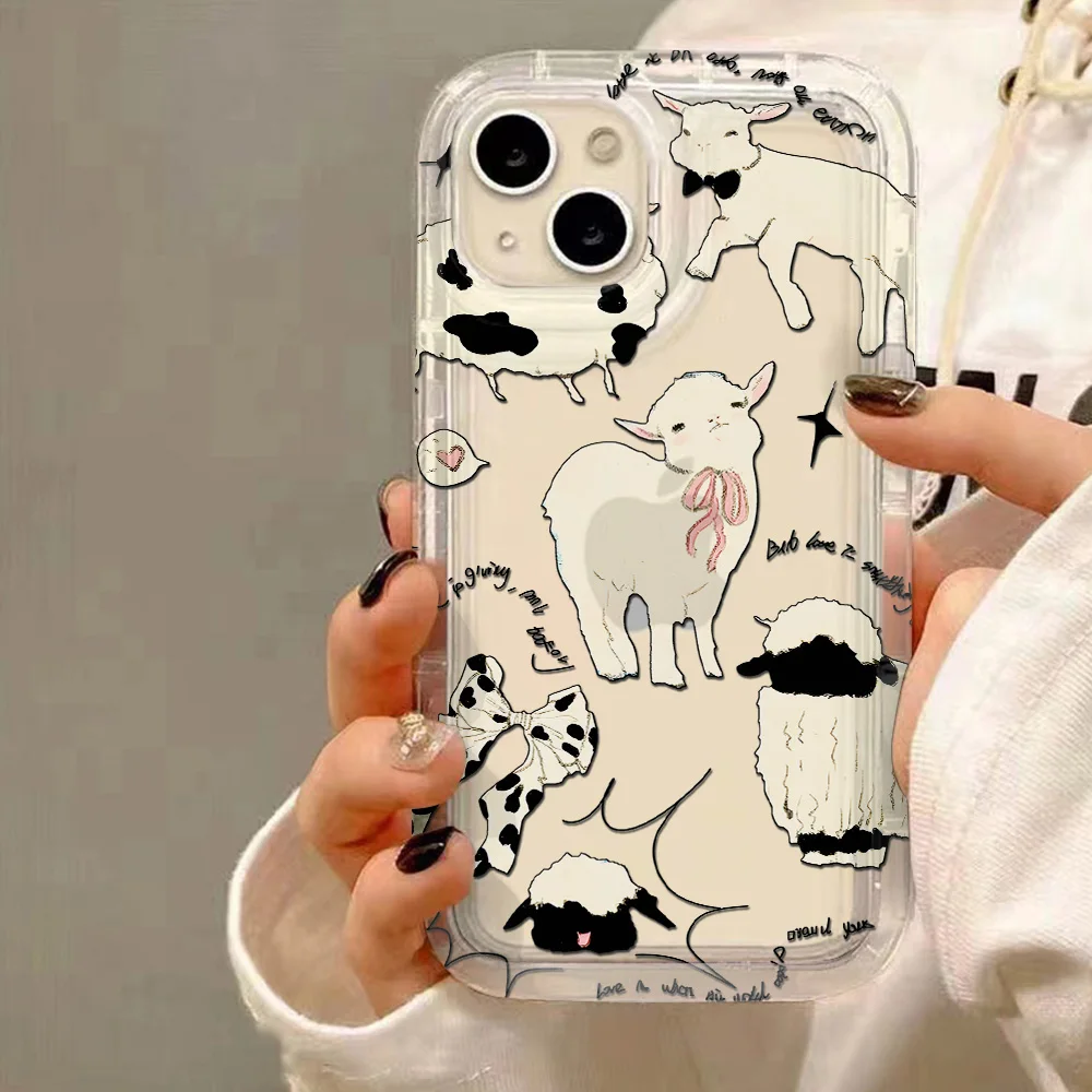 Cute Little Lamb Angel Sheep Phone Case for IPhone 16 15 14 13 12 11 Pro Max 7 8 Plus X XR XSMax Airbag Anti Fall Clear Cover