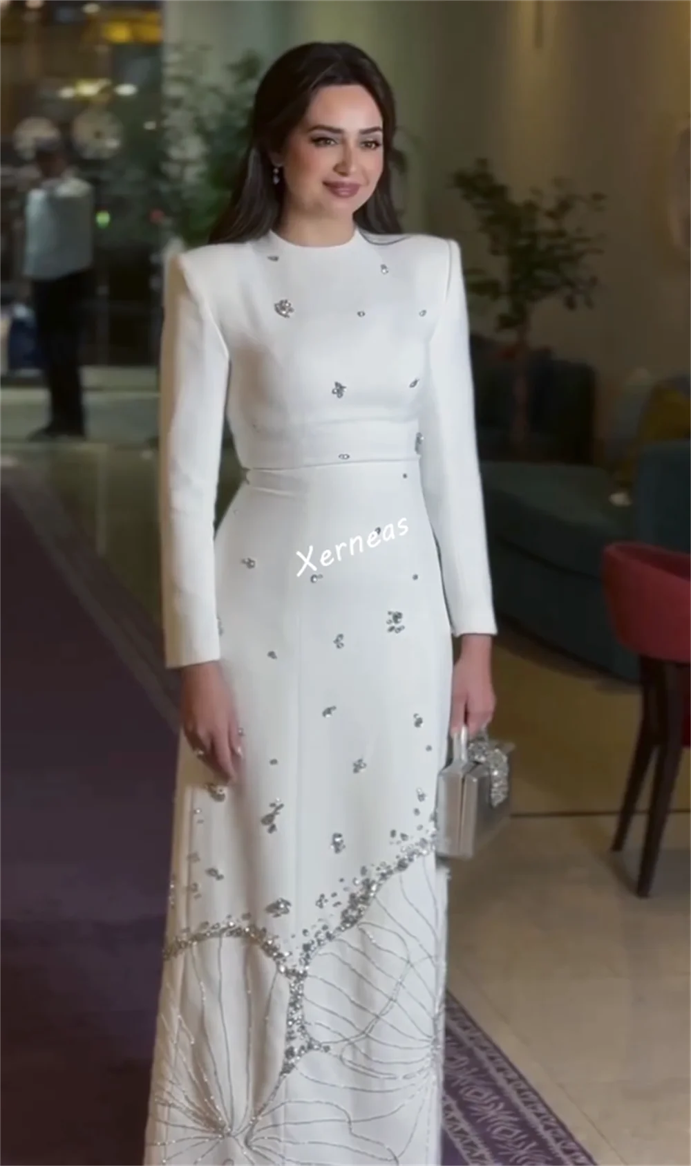 Customized Jersey Rhinestone High Collar Sparkle Long Dresses Bespoke Occasion Women Luxury Evening Elegant Party Wedding