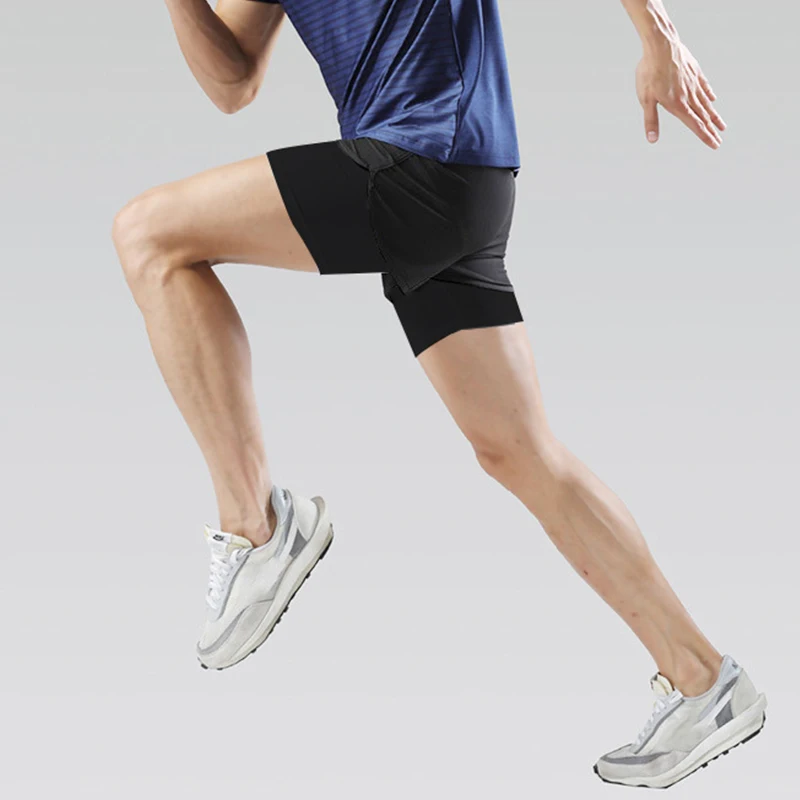 Men 2 in 1 Running Shorts High Waist Athletic Shorts Sport Shorts Workout Shorts with Pockets for Gym Jogging Tennis