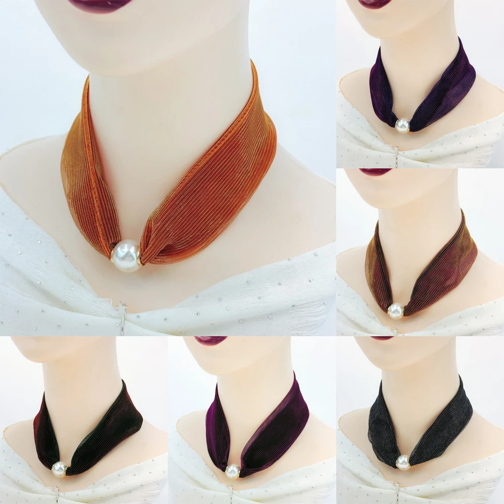 

New Necklace Style Necklace Style Scarf Lace Pearl Scarves Neck Protection Magnetic Buckles Clothing Decoration Women