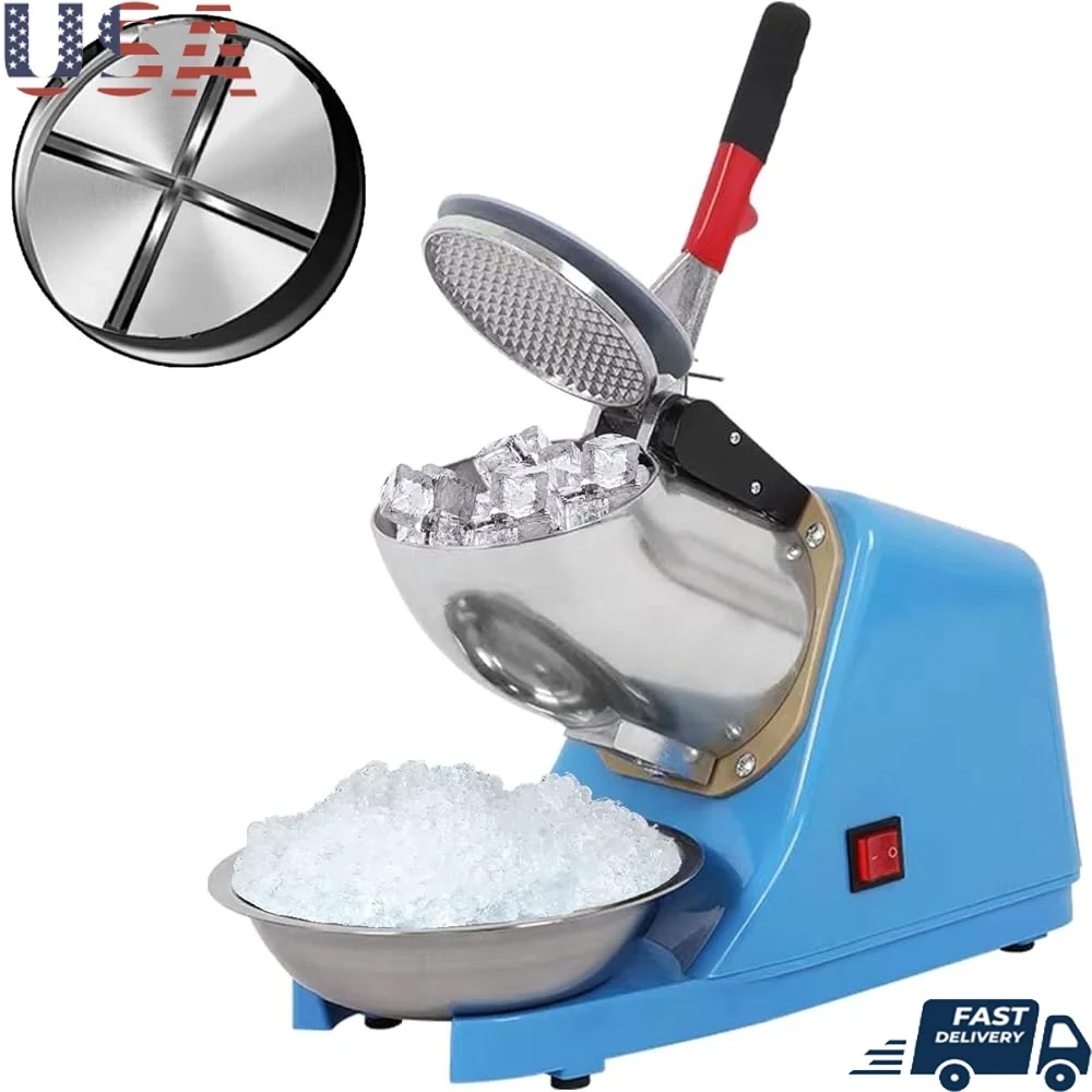 

110V Electric Ice Shaver Crusher Stainless Steel 4 Blades Portable Snow Cone Maker 300W 2200RPM Shaved Ice Machine Home