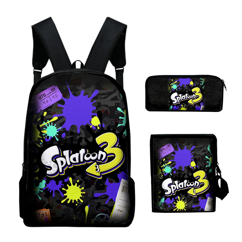 WAWSettlement-Sacs à dos Splatoon 3, ensembles de 3 pièces, sac à crayons Harajuku initié, sac de jour Cosplay, sac à fermeture éclair étudiant décontracté, mode