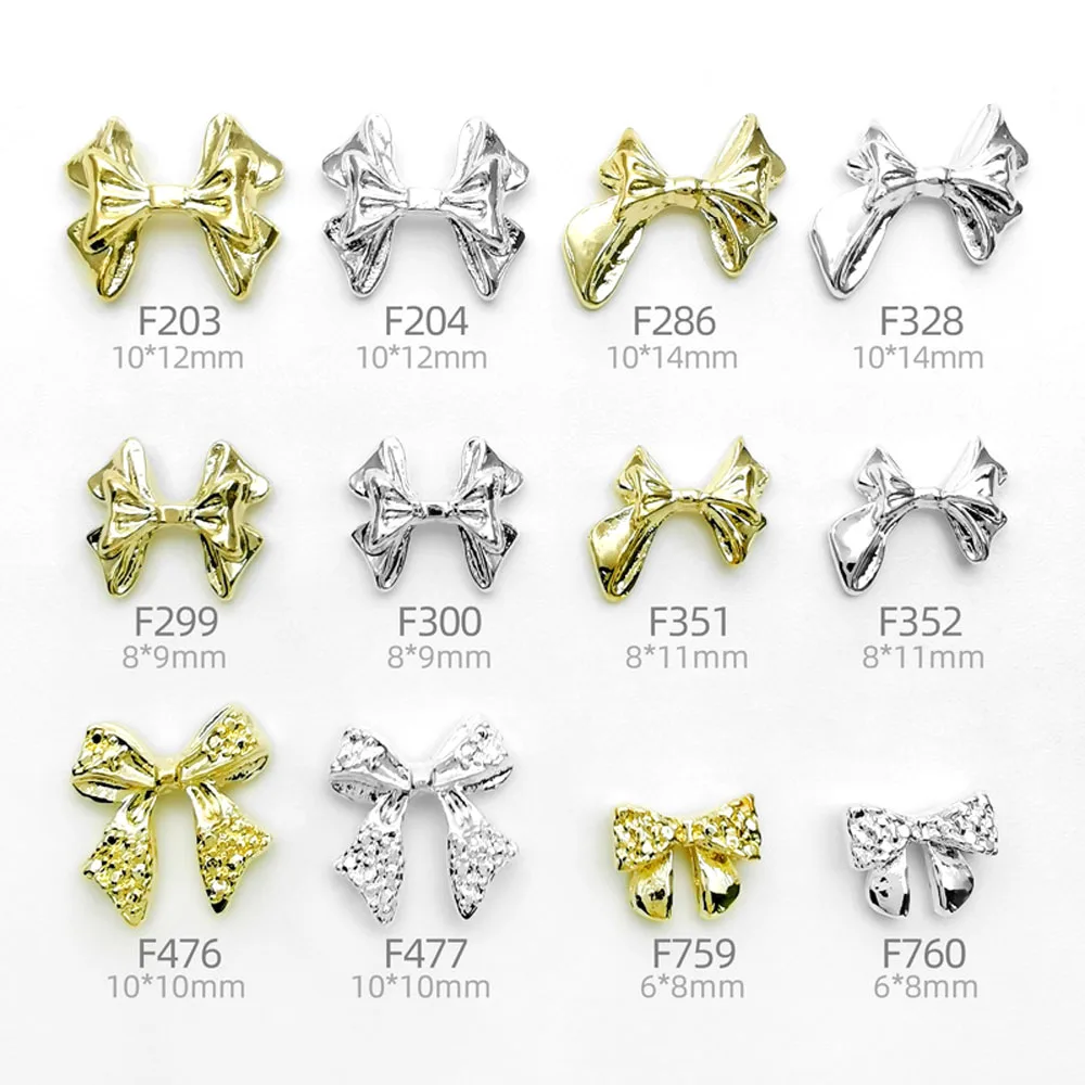 10PCS Gold/Silver Metal Bow Nail Art Charms 3D Alloy Bowknot Shiny Nail Decoration DIY Luxury Manicure Parts Accessories Bulk