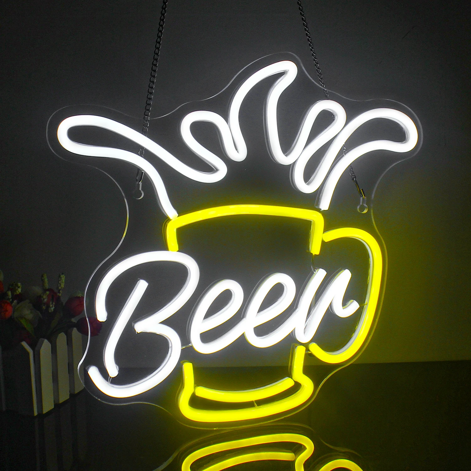 Yellow White Beer Neon Signs for Wall Decor Adjustable Bar Cheers Neon Light Bar Signs Hotel Beer Store Restaurant Bistro Party