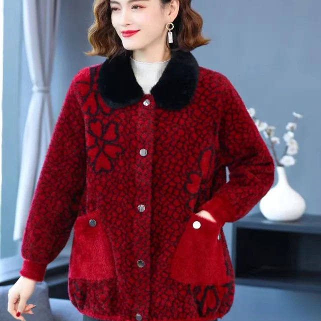 

Autumn Winter thick Coat Women's Fattened High-End Double-Sided Mink Velvet Big Fur Collar Mid-Aged And Elderly Mother New Coat