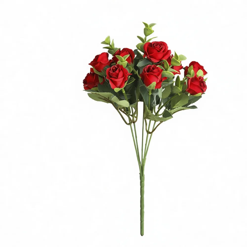 Artificial Eucalyptus Small Rose Bouquet Silk Faux Flora Realistic Plastic Plant Home Interior Decoration Gift