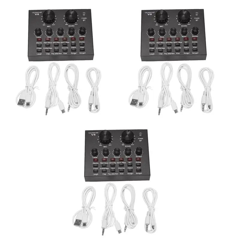 Ingenious-3X V8 Sound Card Audio Set Interface External USB Live Microphone Sound Card Bluetooth Function For Pc Mobile Phone
